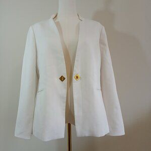 Tahari Arthur S. Levine Blazer Jacket Women's 12P Petite White Button Closure